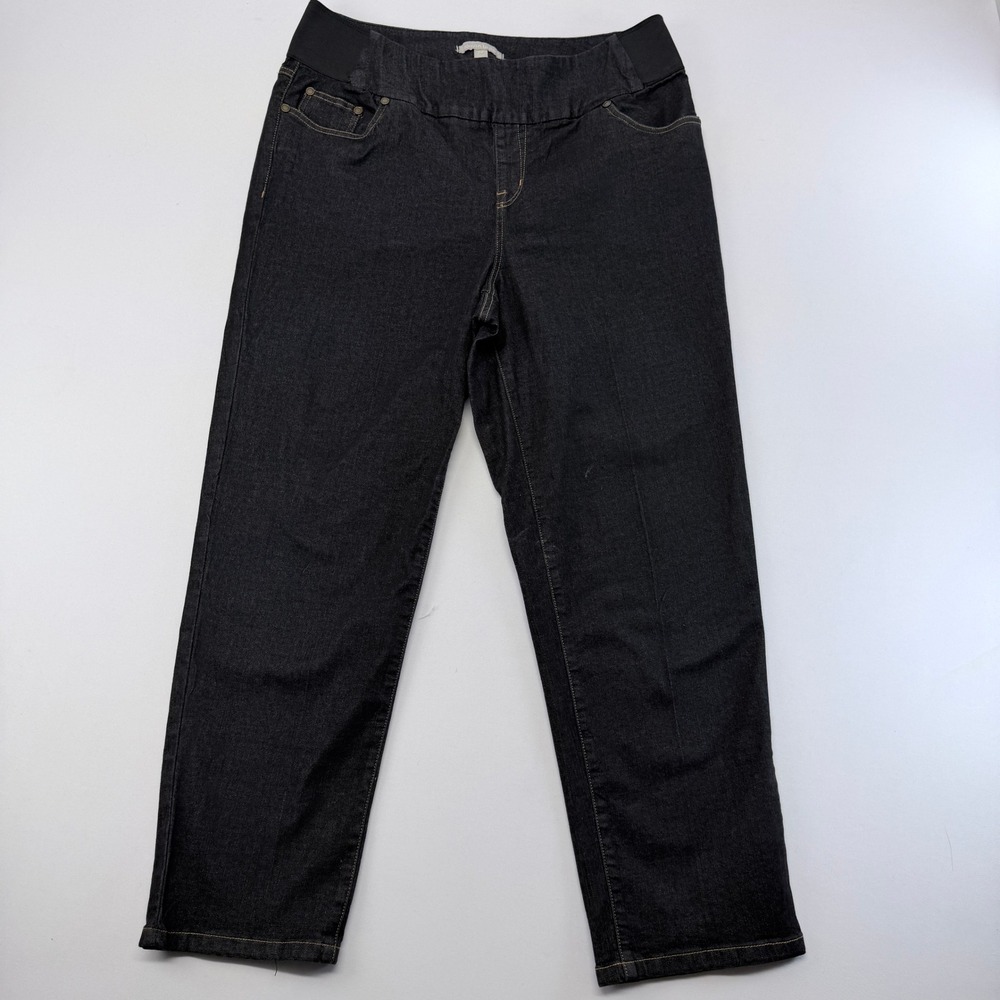 Woman Within Womens 18W Petite Dark Wash Straight Leg Pull On Stretch Jeans